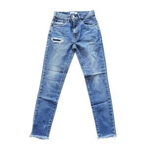 Moussy Vintage Jeans Women 24 Mid Rise Ankle Tapered Distressed Blue Chic Japan